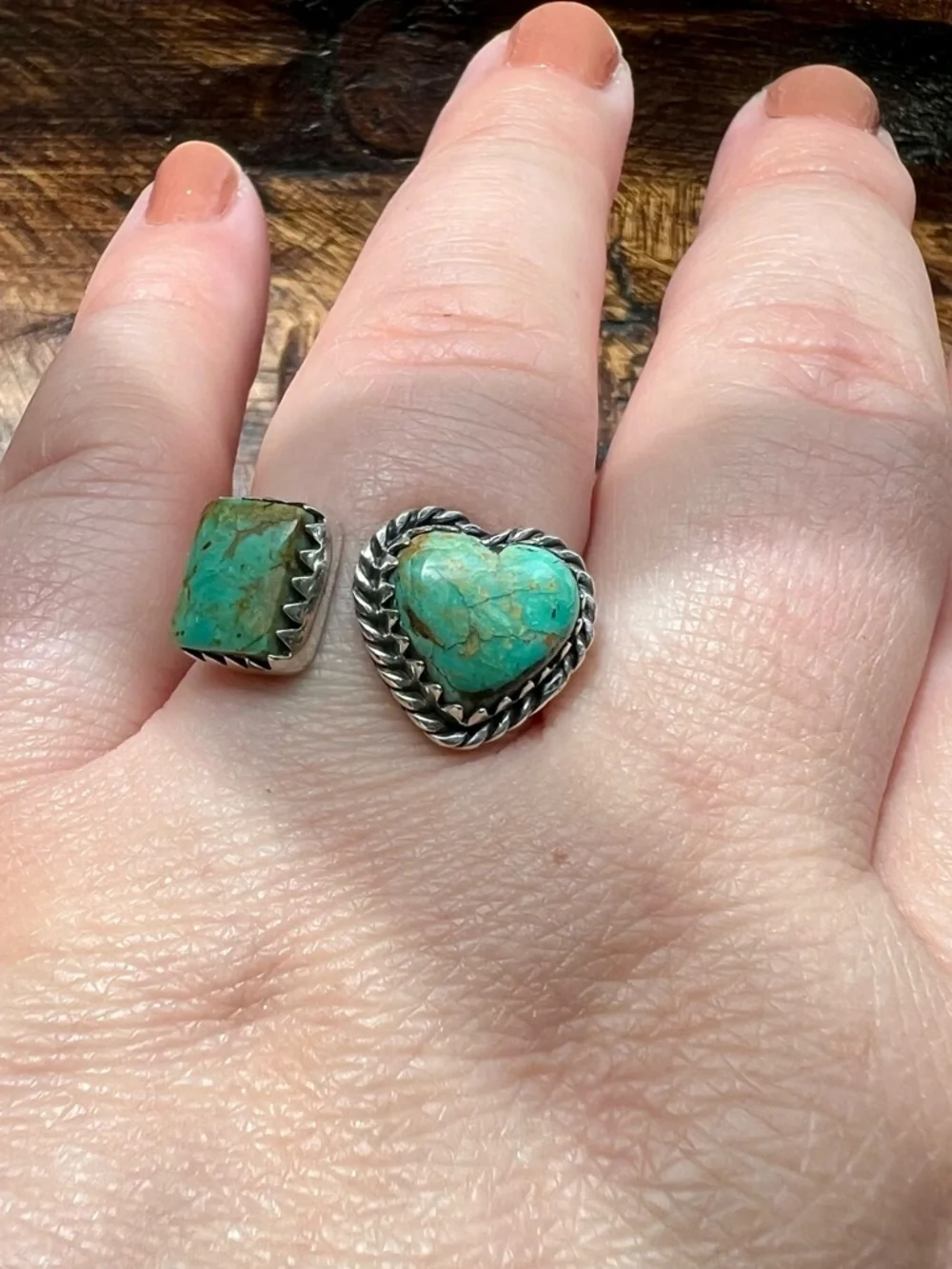 Kingman Turquoise Heart Bypass Ring 925 Sterling Silver Size 8 - Picture 2 of 14